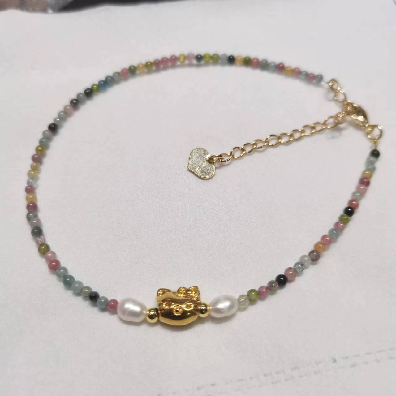 Live Supply of Longma Jewelry Tourmaline Anklets, Hello Kitty Tourmaline Anklets for Women