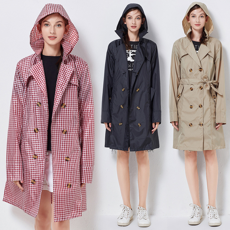 Raincoat Fashion Slim Fit Waist Band Adult Women Student Windbreaker Coat Outdoor Walking Travel Weatherproof Poncho