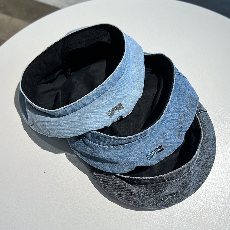 Damen Baskenmütze Im Vintage-stil Aus Gewaschenem Denim_voghion.com