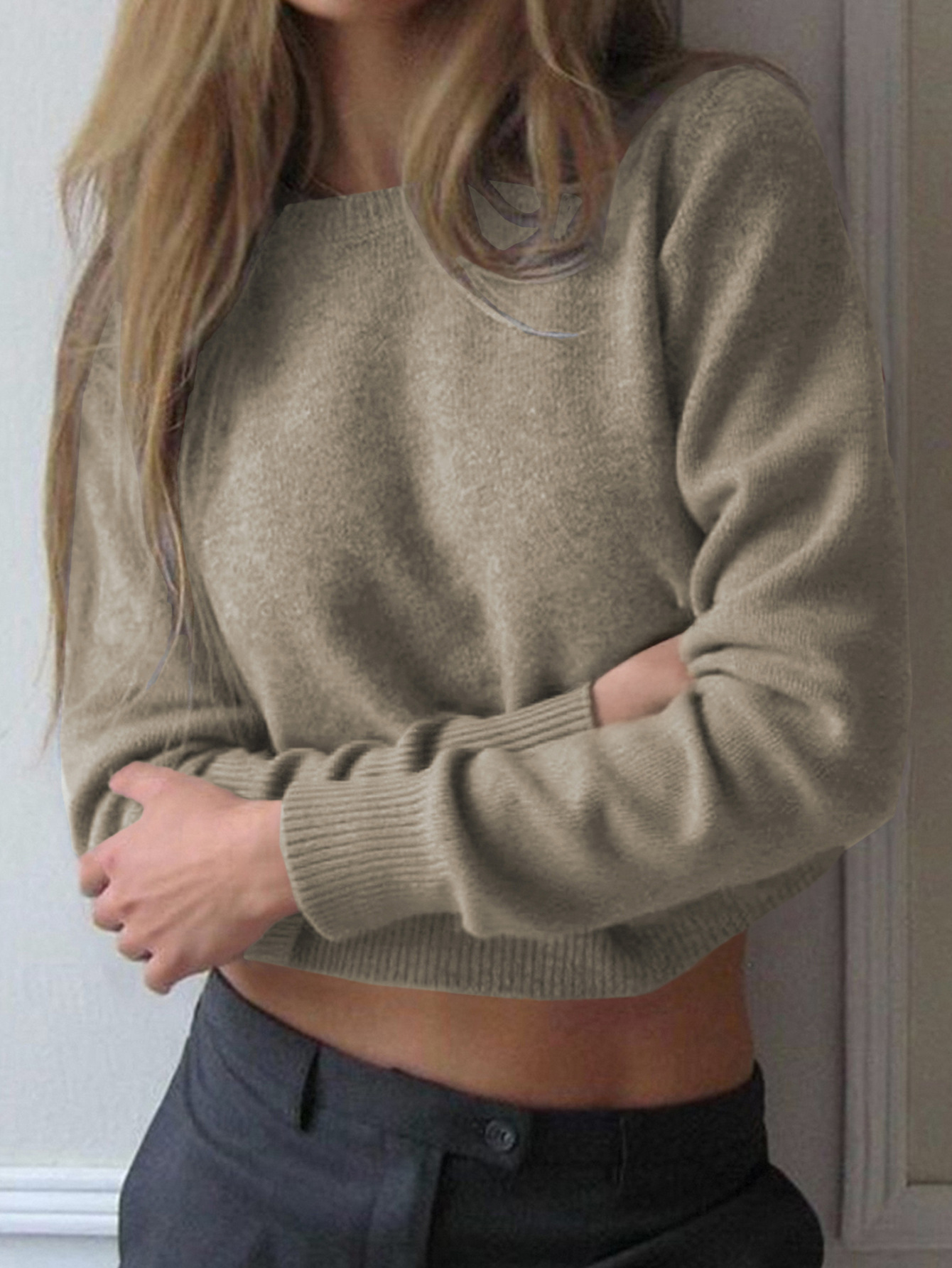 Diyun transfronterizo europeo y americano estilo casual de lana camiseta de manga larga suéter de ropa de mujer 2025 otoño y invierno estación independiente Amazon