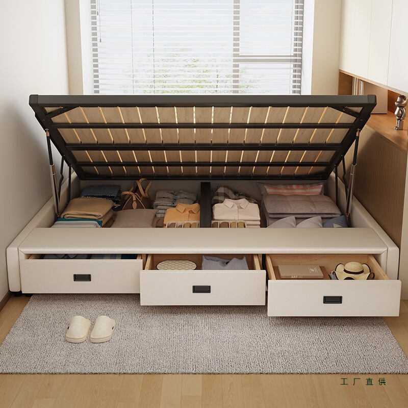 Bedside-Free Tatami Steel-Wood Frame Small-Sized Air Pressure Drawer Extra-Large Storage Solid Wood Bed Customizable Size