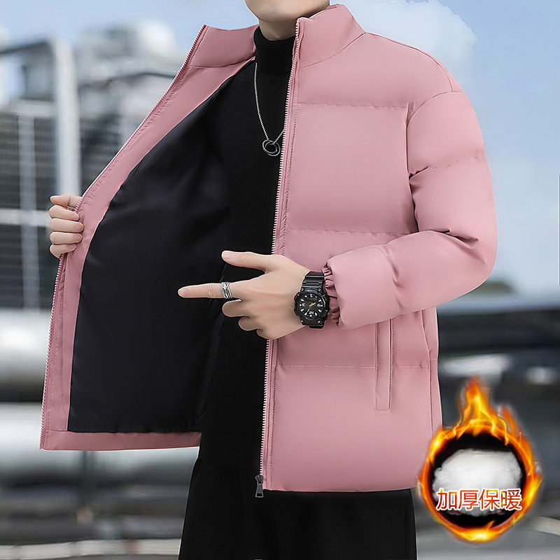 2024 nueva chaqueta de algodón principal para hombres, chaqueta de algodón caliente gruesa y suelta de cuello vertical, chaqueta de algodón frío