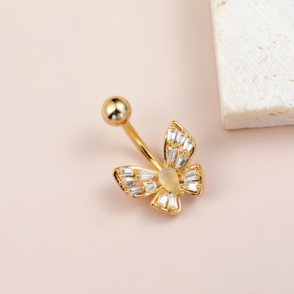 Butterfly Belly Button Ring Zirconia Navel Piercing Jewellery_voghion.com