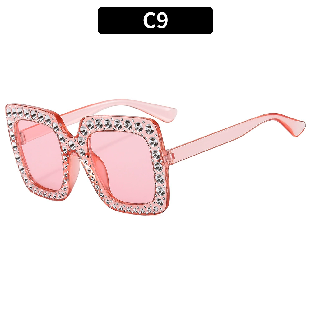 Retro Square Sunglasses, Multicolour European Style, Oversized Rhinestone Frame