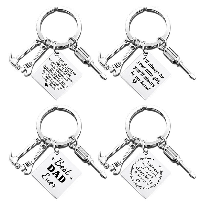 European and American New Style Keychains in Stock, Father's Day Hammer Wrench Square Stainless Steel Holiday Gift Car Key