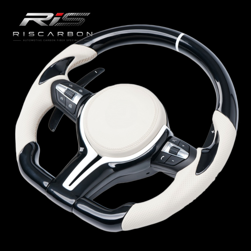 Off-white perforated leather steering wheel compatible with BMW Piano Black F01 F15 F20 F22 F25 F31 F30