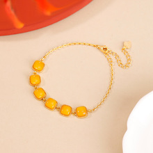 悦宝珠宝S925纯银镀金蜜蜡齿纹小方糖时尚轻奢高级感手链手饰定制