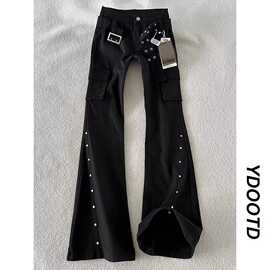 定制美式复古铆钉装饰直筒微喇叭休闲裤新款修身拖地裤女式牛仔裤