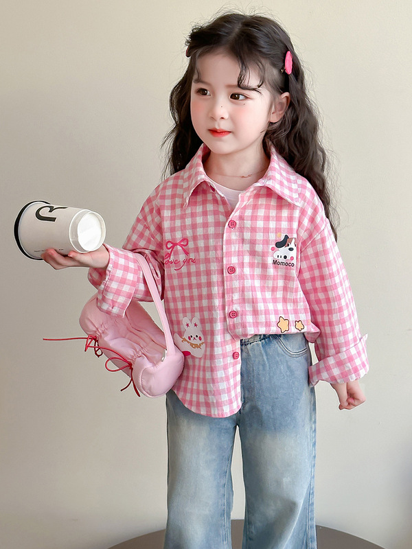 女童格子衬衫外套春秋装2025新款儿童洋气上衣小女孩长袖时髦衬衣|undefined