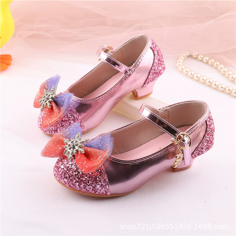 Девочки на высоких каблуках весной и осенью новые блестки модные блестящие кроссовки принцессы маленькая девочка розовые туфли
