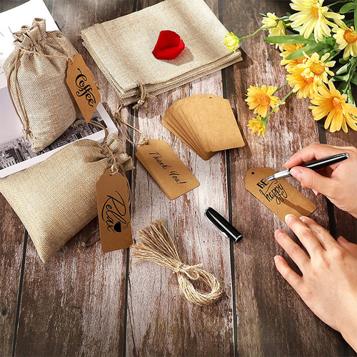 Cross-border 25pcs linen bunch pocket wedding party gift bag Christmas jewelry bag diy linen bag set