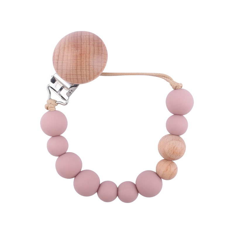 Suministros para bebés calmante clip de chupete de haya cuentas de silicona para bebés mordedura Cadena de chupete cadena anti-caída Nuevo Amazon