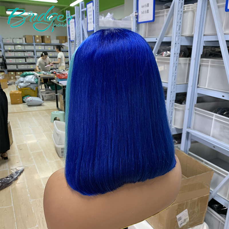 Parrucca di capelli umani STBOB blu chiaro con pizzo frontale completo da 13*4_voghion.com