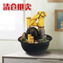 清仓竹子水车流水喷泉风水轮办公室创意礼品家居装饰桌面摆件