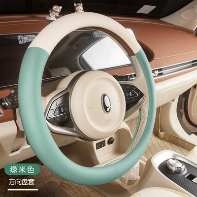 Modelə uyğun (Original) oturacaq örtükləri, Cat Special Car Cushion Four - green-beige-steering-wheel-cover-a-euler-good-cat
