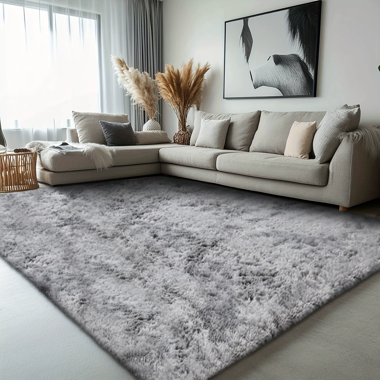 1pc Super Soft Thickened Fluffy Tie Dye Light Gray Area Rug