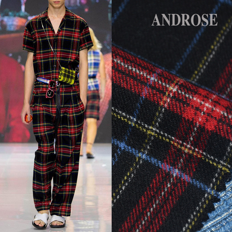 Autumn and Winter Scottish Plaid Worsted Wool Suit Red Plaid Fabric Thin One-sided 340g Clothing Fabric