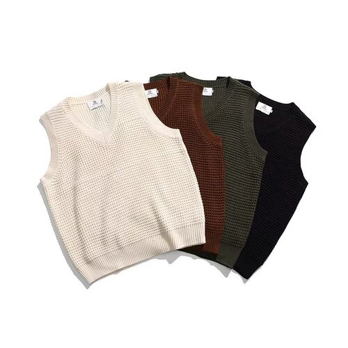 Vintage Hong Kong Style Korean Version V-Neck Knit Men's Loose Casual Outerwear Vest Sweater Solid Color Couple's Set