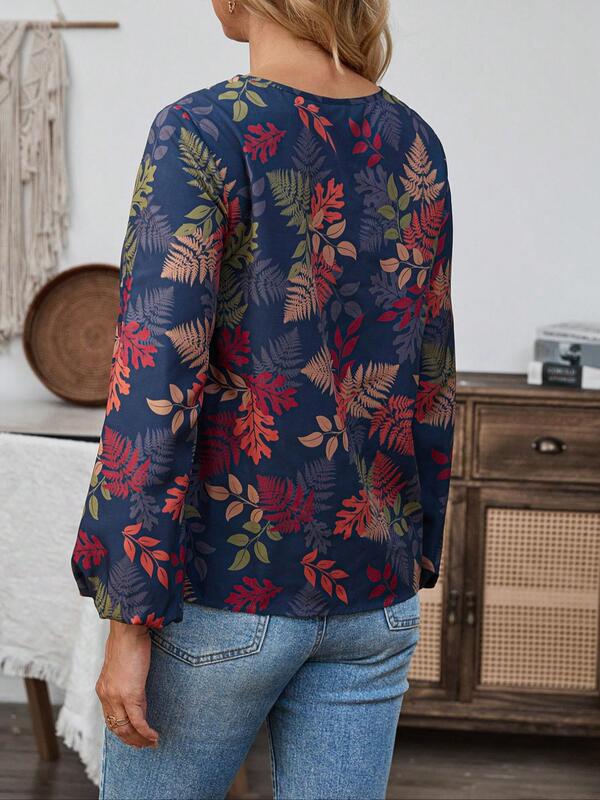 ゆったりとした文芸春夏服の大きいサイズのプリントtシャツの女性2025新型vネックファッション減齢の薄い上着の女性シャツ|undefined