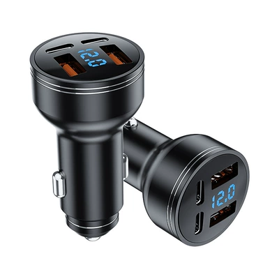 Cross-border multi-port high-power car charger dual USB dual Tpye-c super fast charge 126W car charger one for four (Mobil şarj cihazları) - black
