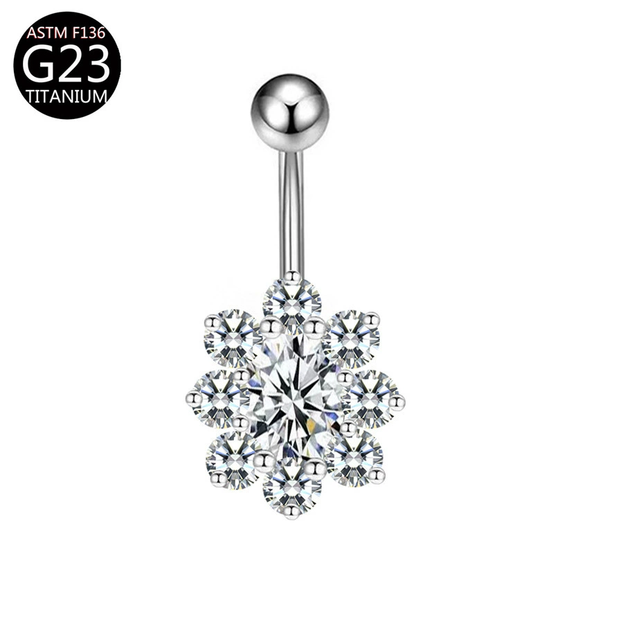 Physiological belly button piercing drop-shaped with zircon, flowered