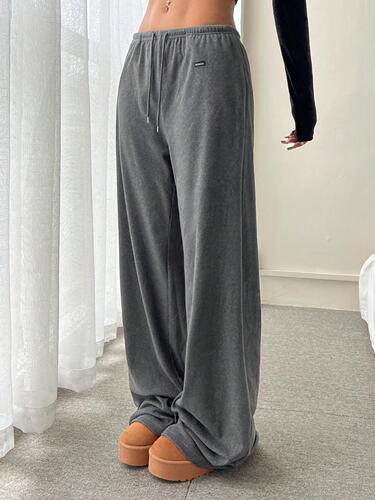 Women's Loose Knit Fringe Straight Pants with Drawstring Belt Casual Pants