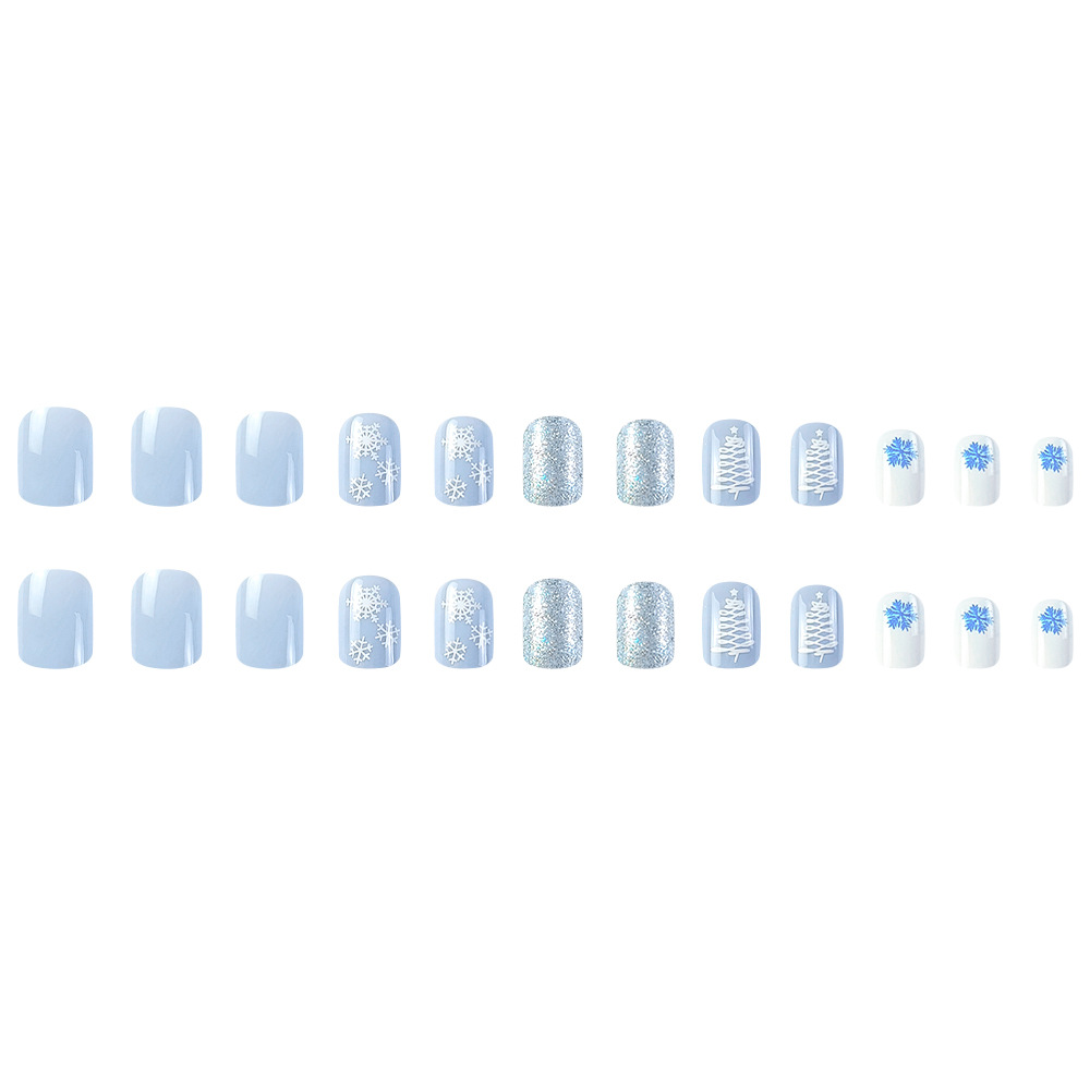 Navidad usable uñas belleza pieza azul y blanco copo de nieve parche de uñas europeo y americano caliente venta desgaste uñas acabado pieza de uñas al por mayor