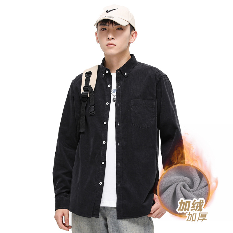 Dongyu hombres Otoño e Invierno hombres camisa de pana forrada de algodón de color sólido abrigo casual en stock al por mayor