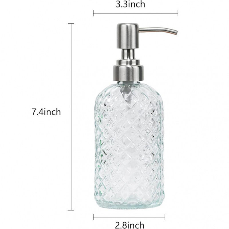 400 ml + cabeza de bomba de acero inoxidable plateado; Transparencia; vidrio