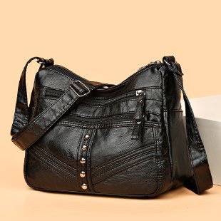 Nueva bolsa de mensajero de cuero suave de alta calidad para mujer transfronteriza nueva bolsa de hombro de cuero retro con bolsillo grande y múltiples compartimentos