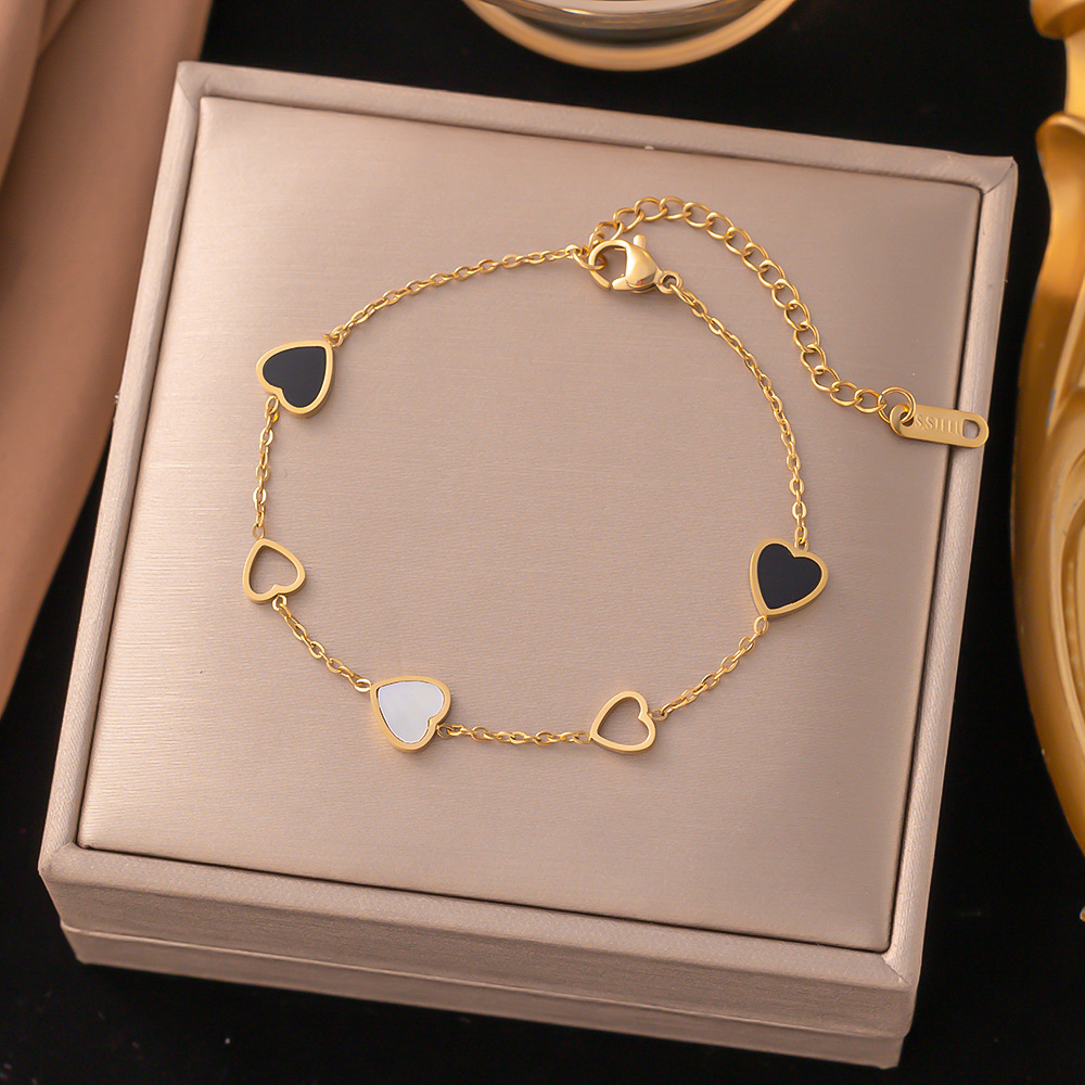 Shell, Zircon Inlay Material Bracelets, Necklace Classification 1 Piece Quantity Real Gold Plated 304 Stainless Steel PVD Coated Shell Zircon Heart Shape Waterproof Non Tarnish Bracelets Necklace