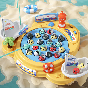 Cross-border manufacturers children's electric magnetic fishing toy sailing ship magnetic suction fishing music rotating baby boys and girls