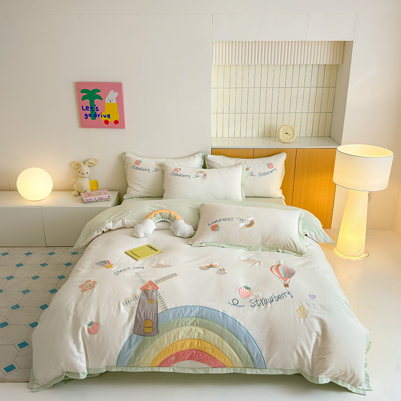 Otoño y invierno para niños 100 algodón molido cuatro piezas de dibujos animados engrosado colcha cálida sábanas de tres piezas