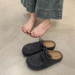 复古呢子勃肯鞋包头半拖女2025秋冬新款懒人鞋配裙子外穿百搭拖鞋