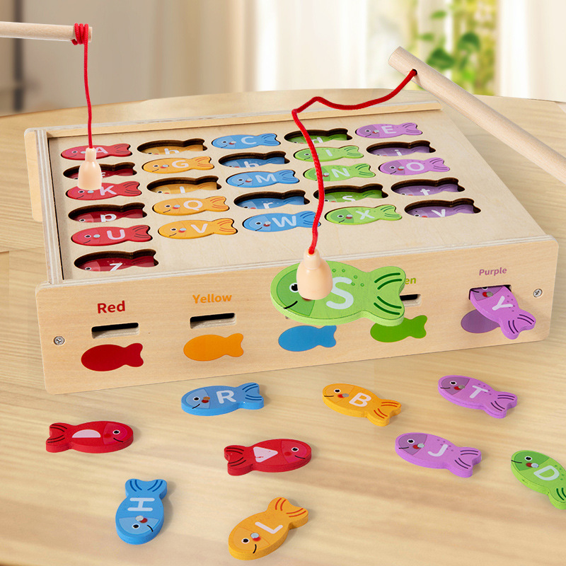 Juego de pesca magnética de madera transfronteriza Educación temprana para niños Tablero de emparejamiento alfanumérico Juguetes educativos Juguetes educativos