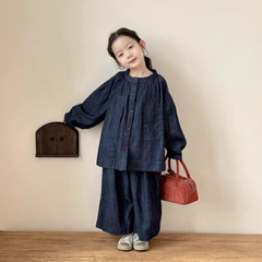 子供服女の子春服 2025 新しいデニム長袖スーツ子供の西洋スタイルレトロカジュアル 2 点セット T177