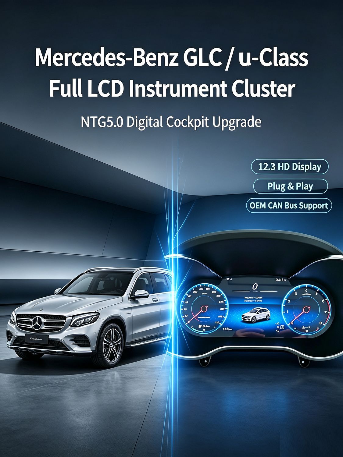 Suitable for Mercedes-Benz Glc/C-Class W205/Ntg5.0 Upgrade to Full Lcd Instrument Panel, Plug and Play, Non-Destructive Connection