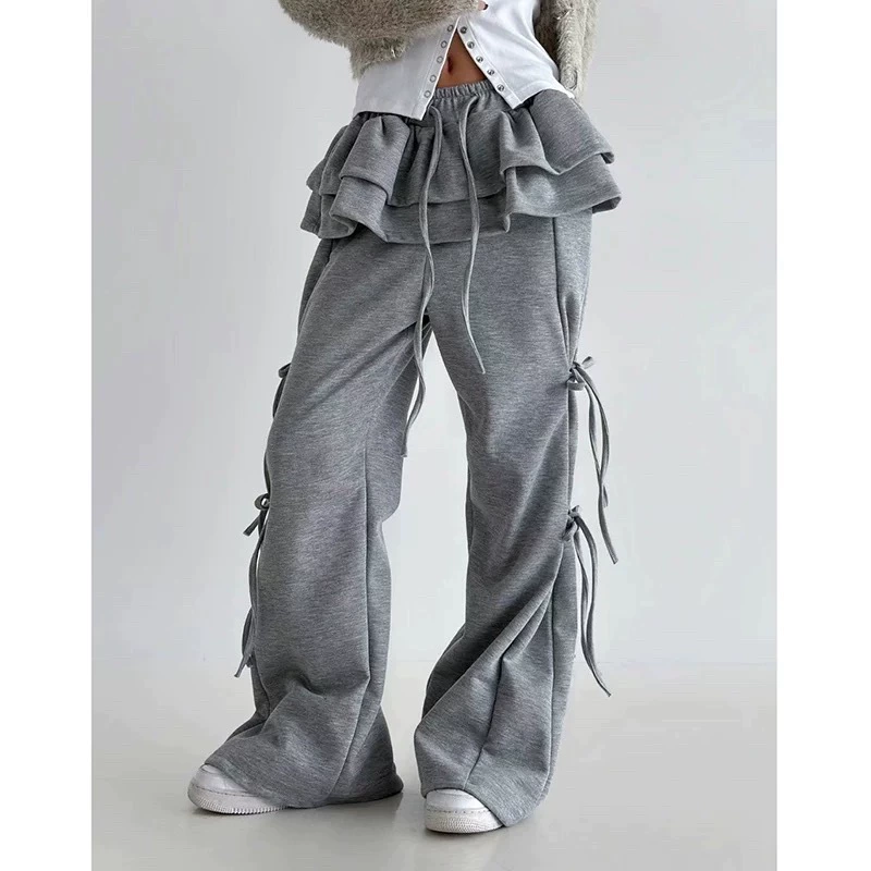 Весна 2025, новые корейские милые повседневные брюки с широкими штанинами и шнуровкой в японском стиле для девушек