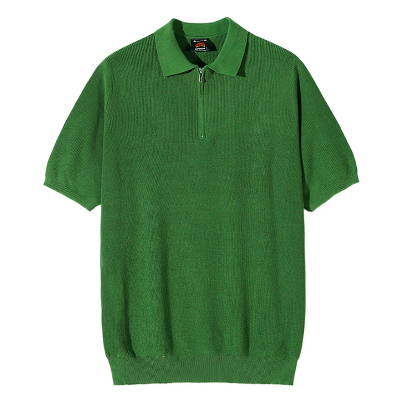 MYQ media cremallera camisa de Polo de manga corta de verano de los hombres de estilo coreano solapa suelta color sólido media manga camisa de fondo camiseta