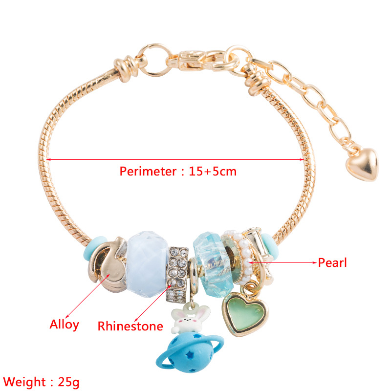 Fashion DIY planet rabbit pendant alloy cute inlaid pearl bracelet