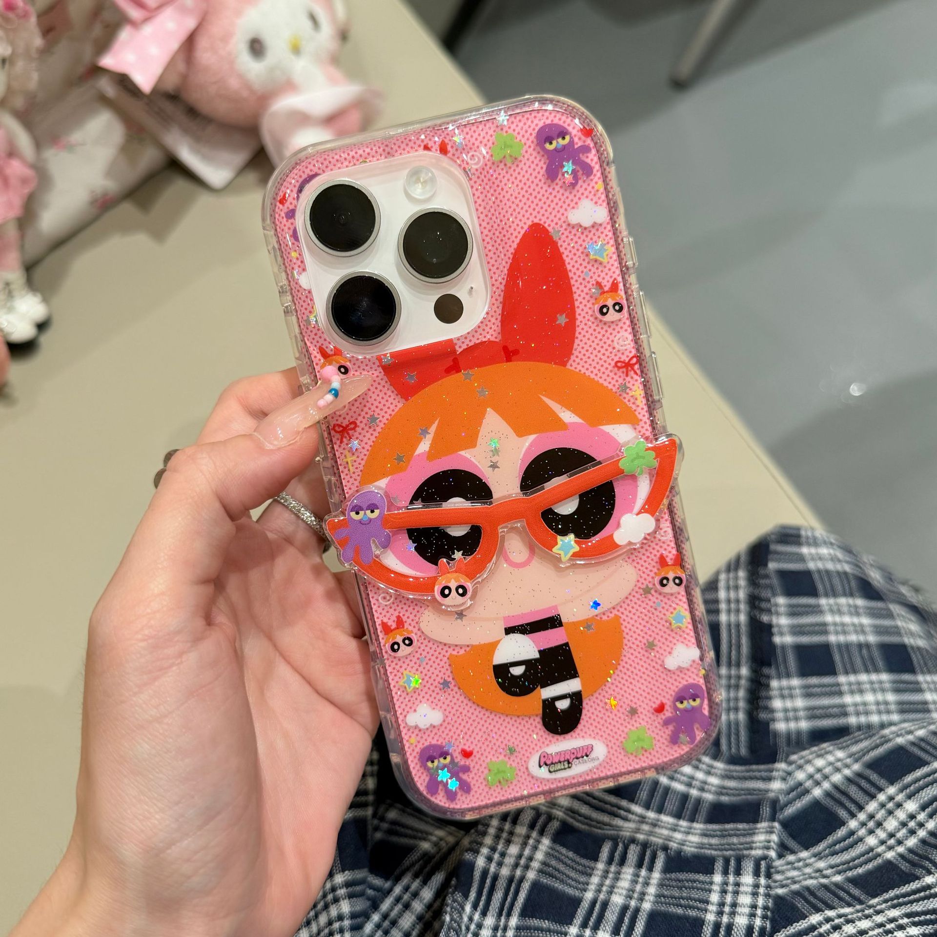 Gafas adorables para niña de dibujos animados para Apple 15Pro/16Pro funda para teléfono móvil 14ProMax estéreo 13P