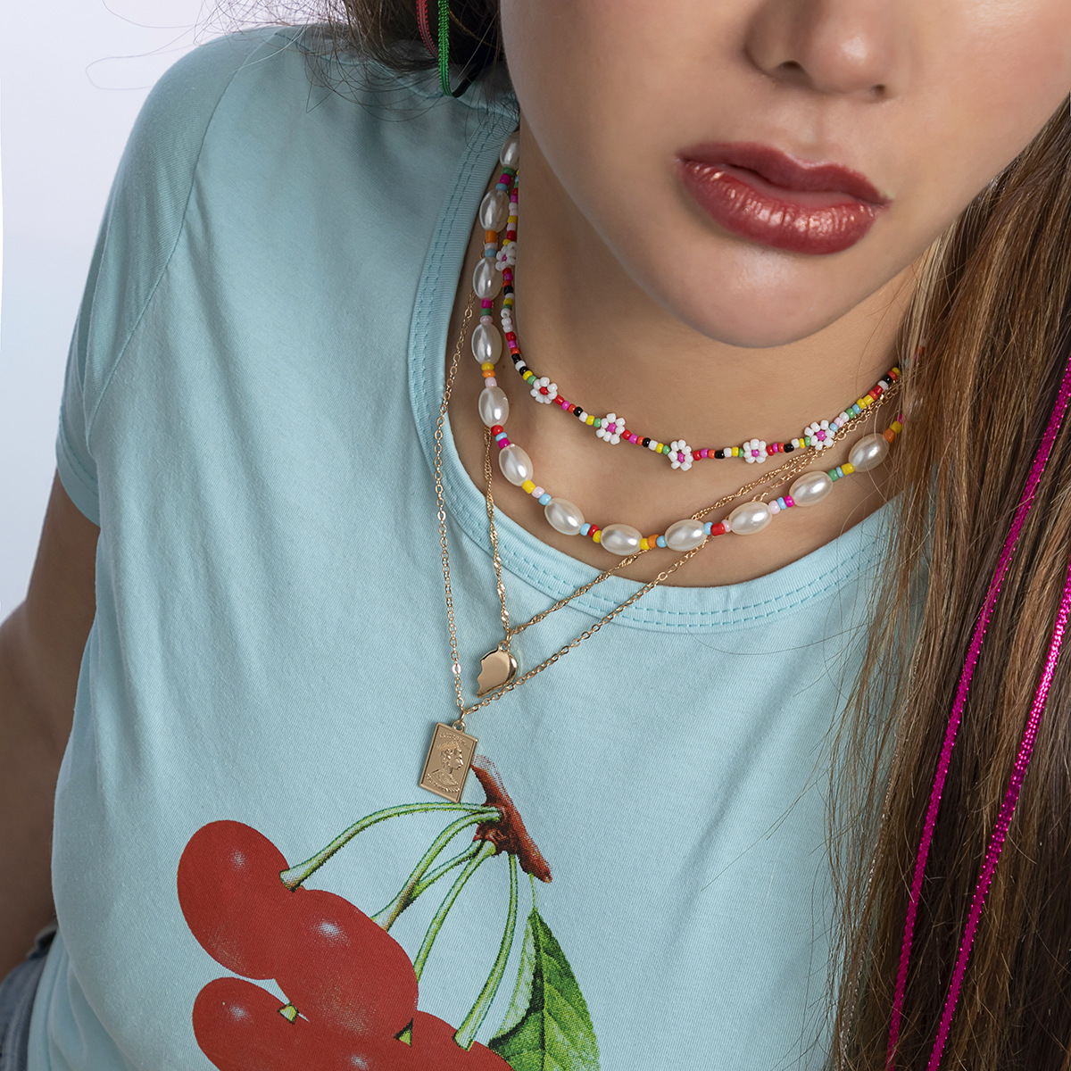 Womenu0027S Vacation Fashion Square Flower Imitation Pearl Alloy Necklace