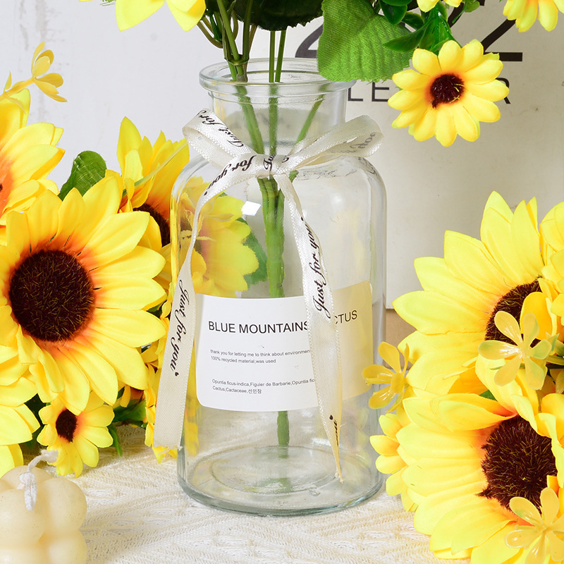 Florero de vidrio decoración salón arreglo floral transparente hidropónico bambú rica flor seca botella especial nueva cerámica hidropónica