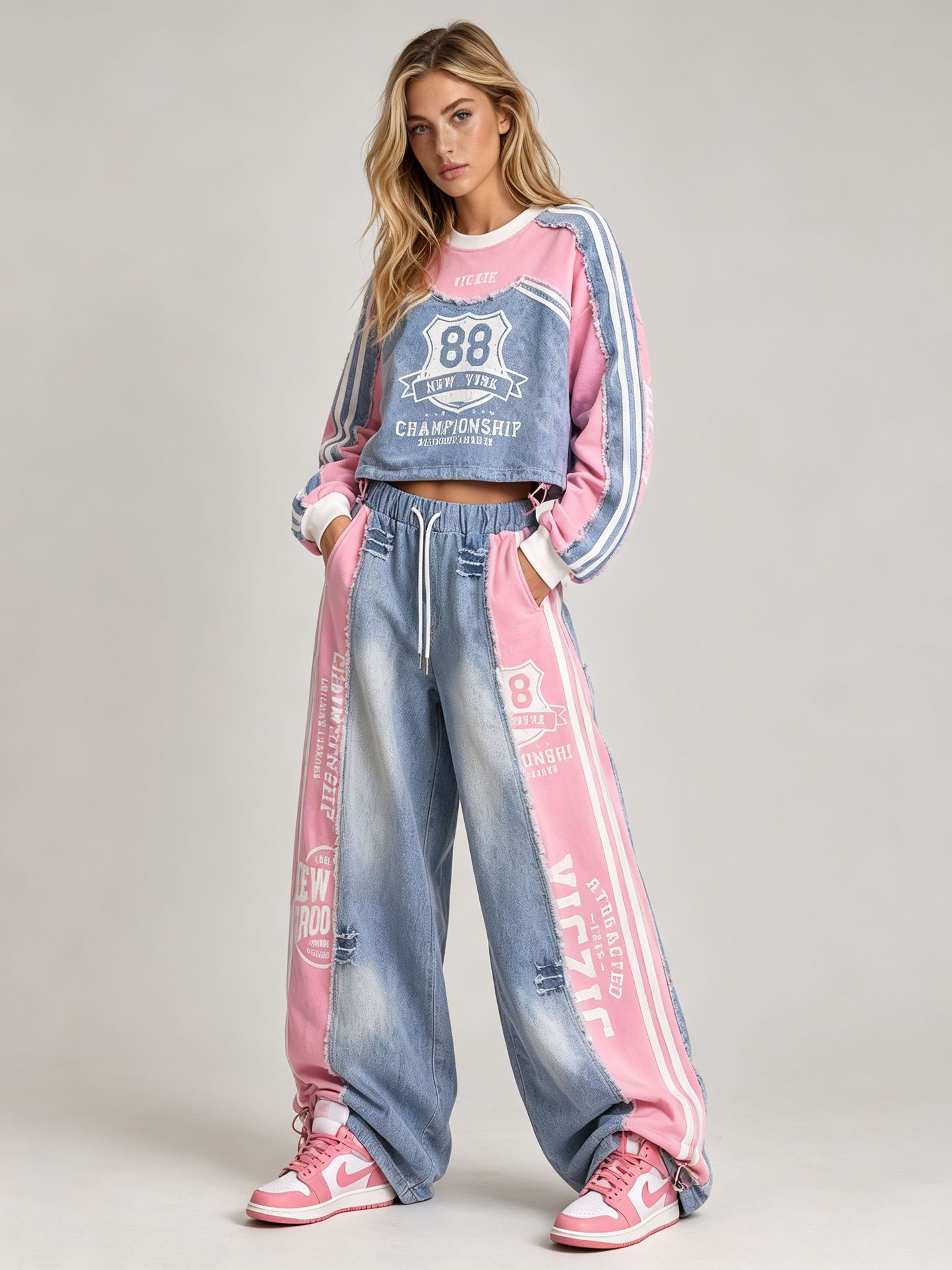Conjunto de Mezclilla Retro para Mujer, Corte Holgado, Manga Larga