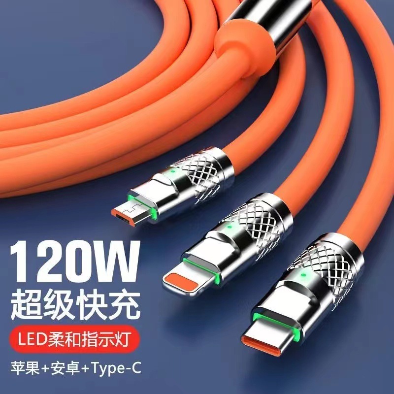 120W tres en uno cable de datos adecuado para Huawei Apple Android tres en uno de carga rápida teléfono móvil cable de carga