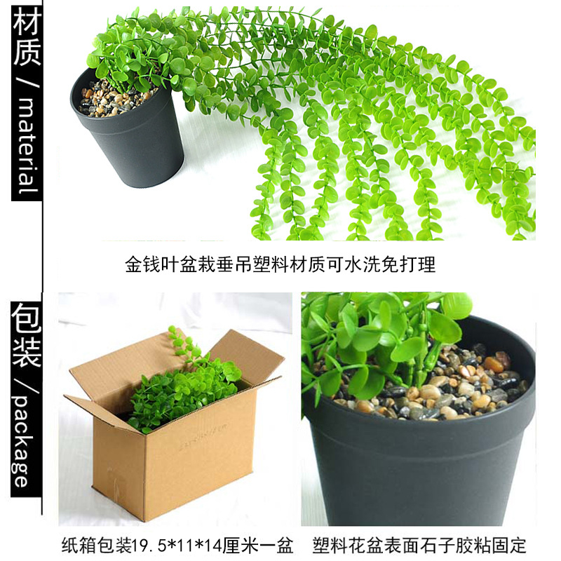Simulación transfronteriza plantación verde plantación en maceta bonsai colgando la pared colgando el hogar hoja verde vid decoración de la pared caña de plástico