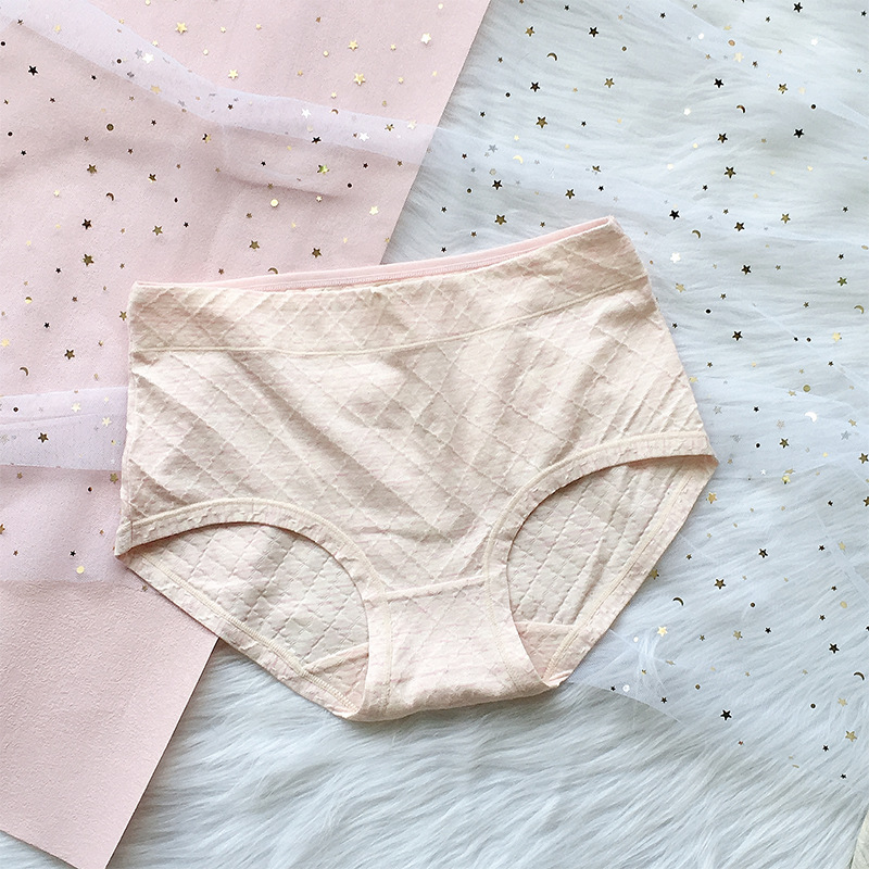 Ropa interior de cintura alta de algodón fresco cómodo rombo agradable para la piel hilo de algodón ropa interior de algodón color sólido de las mujeres más el tamaño de calzoncillos elásticos