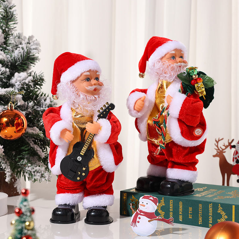 Transfronteriza eléctrica Santa Claus sacudiendo la cadera tocando la guitarra con música Navidad pequeño anciano decoraciones regalo de la muñeca