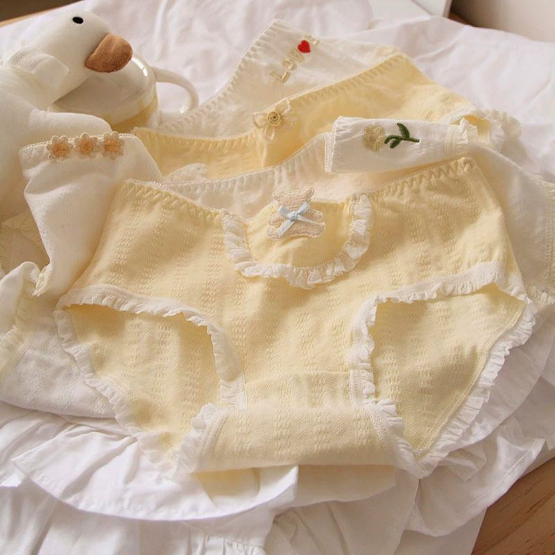 Белье, хлопковые антибактериальные брюки, милые дышащие штаны, с маленькими медведями