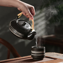 日式复古陶瓷家用泡茶器喝茶杯单壶创意竹柄手提茶具冷水壶套装